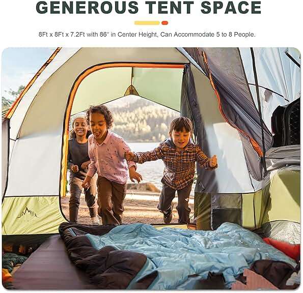 GoHimal SUV Tent for Camping, Waterproof PU3000mm Spacious Double Layer Design for 5-8 Person, Includes Rainfly and Storage Bag, 8FT L x 8FT W x 7.2FT H Green - Image 3