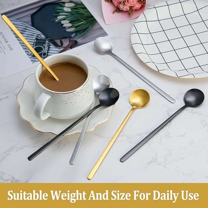 12 Pcs Coffee Spoons Set, 6.7" Gold Tea Spoons Long Handle, Gold Small Teaspoons, Stainless Steel Espresso Spoon, Long Spoon for Stirring, Coffee Bar Accessories - Image 2
