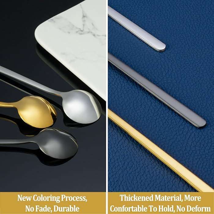 12 Pcs Coffee Spoons Set, 6.7" Gold Tea Spoons Long Handle, Gold Small Teaspoons, Stainless Steel Espresso Spoon, Long Spoon for Stirring, Coffee Bar Accessories - Image 6