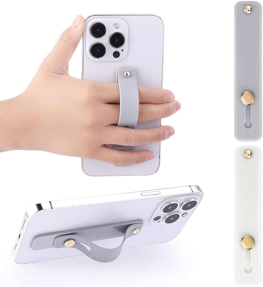 WLLHYF 2Pcs Phone Loop Finger Holder, Silicone Phone Grip Phone Finger Strap Stand Universal Portable Finger Kickstand for Most Smartphones (2pcs-Grey/White) - Image 4