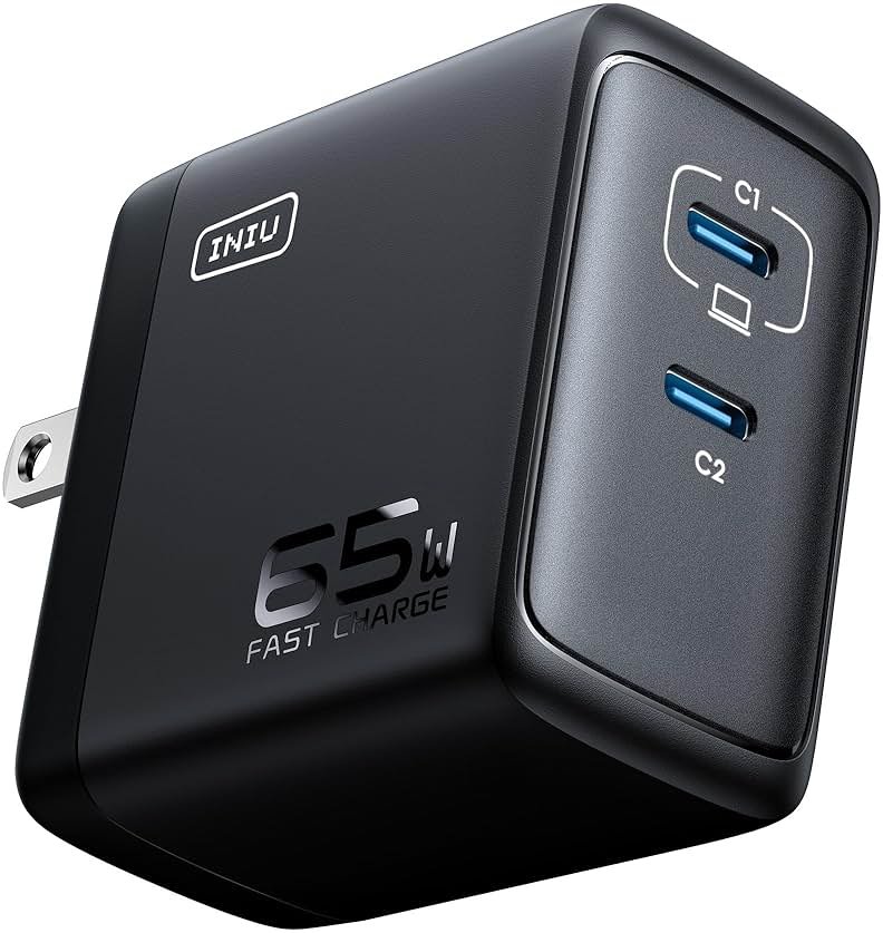 INIU 2 USB C Ports 65W GaN Charger - Compact Foldable PD PPS USB C Wall Charger for MacBook Pro/Air, Dell XPS 13, iPad Pro, Samsung Galaxy S23, Note 20/10+, iPhone 16/15/14, Steam Deck - Product Image