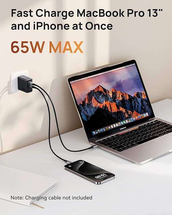 INIU 2 USB C Ports 65W GaN Charger - Compact Foldable PD PPS USB C Wall Charger for MacBook Pro/Air, Dell XPS 13, iPad Pro, Samsung Galaxy S23, Note 20/10+, iPhone 16/15/14, Steam Deck - Image 2
