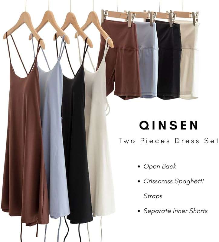 QINSEN Womens Two Pieces Tennis Dress with Shorts Workout Open Back Active Golf Dresses - Image 5