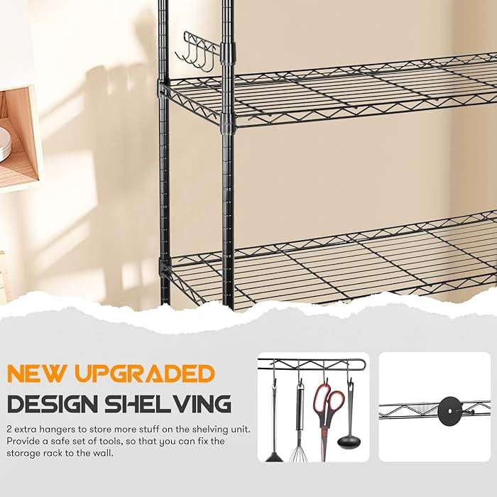 YNN Storage Shelves,1750Lbs 5 Tier Heavy Duty Metal Rolling Shelving Unit with Wheels & 8 Hooks, Adjustable Garage Wire Rack for Kitchen, Bathroom,Industrial,Pantry(36" W x 14" D x 72" H,Black) - Image 6