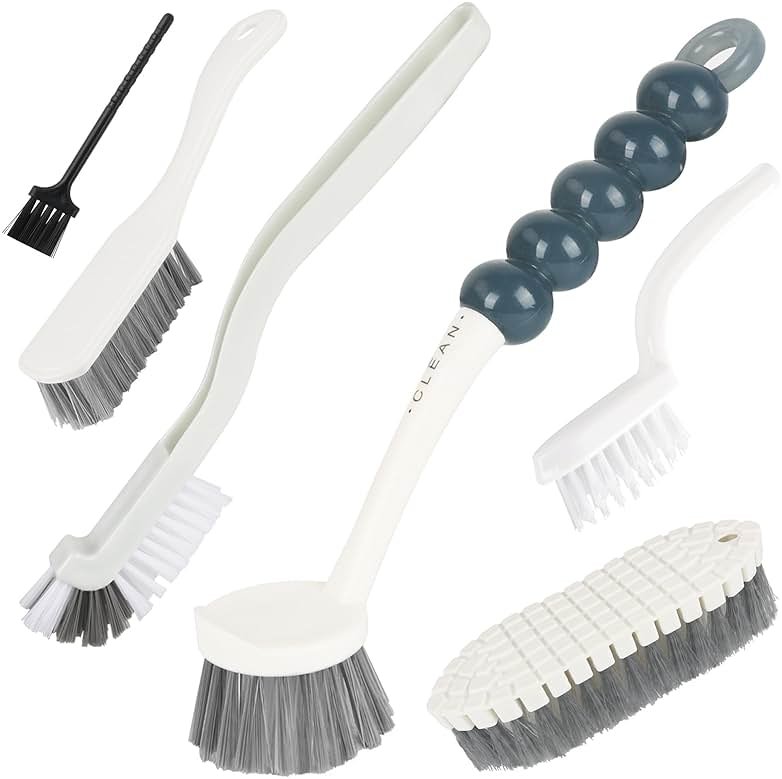 6 Pack Multipurpose Household Cleaning Set, Deep Cleaning Brush Set with Grips - Dish, Scrub, Bottle, Shoe, Groove Gap, Keyboard Brush for Kitchen, Bathroom (B) - Product Image