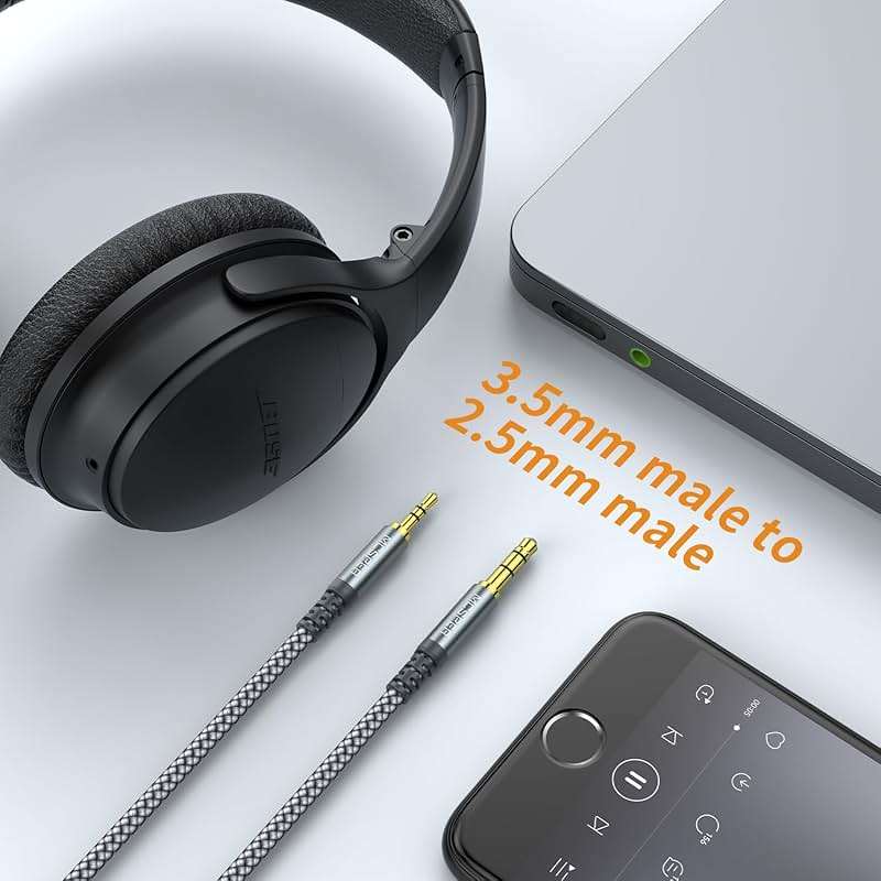 3.5mm to 2.5mm Aux Audio Cable (5FT),Replacement Audio Cord Compatible with SoundTrue Soundlink Bose 700 QuietComfort QC45 QC35II QC35 QC25 Noise Cancelling Headphones,NC700 On-Ear 2 OE2 OE2i (Grey) - Image 3