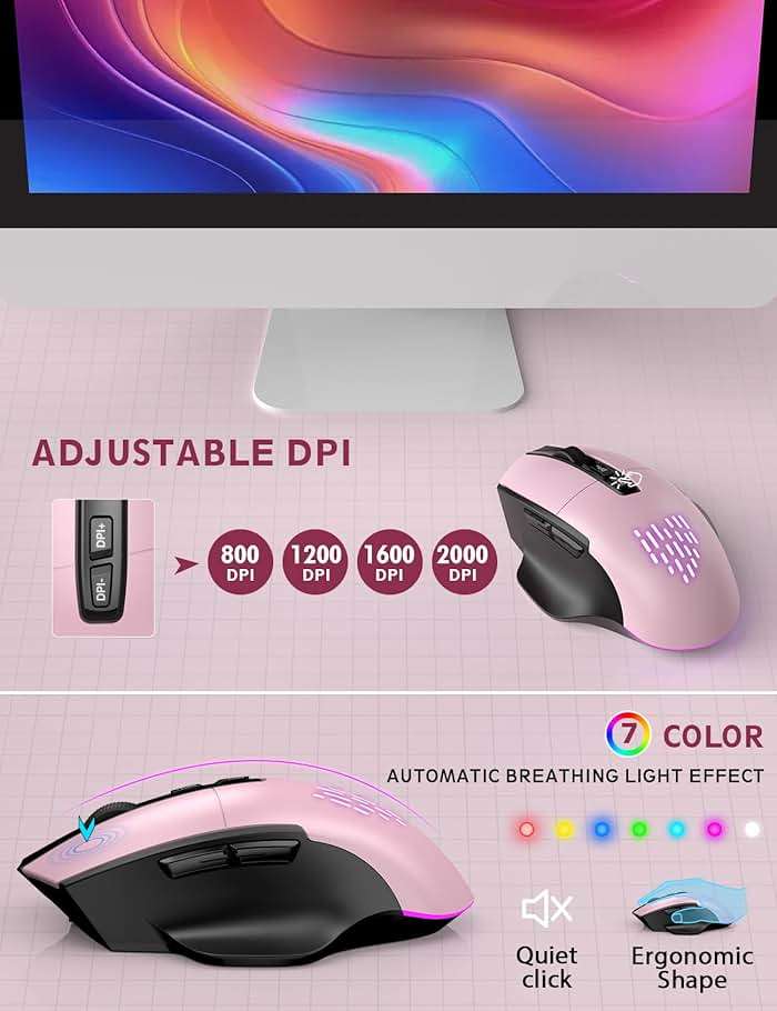 Wireless Keyboard and Mouse Backlits, Wrist Rest, LED Mouse, Rechargeable Ergonomic Keyboard with Phone Holder, Silent Light Up Combo for Computer, Mac, PC, Laptop, Chromebook (Rose Gold) - Image 4