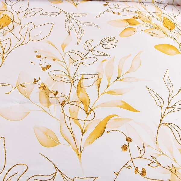 WONGS BEDDING Yellow Botanical Comforter Set Queen, 7 Pieces Floral Bed in a Bag Gloden Leaves Bedding Set Soft Microfiber Queen(1 Comforter,2 Pillowcase,2 Pillow Shams,1 Flat Sheet,1 Fitted Sheet) - Image 6