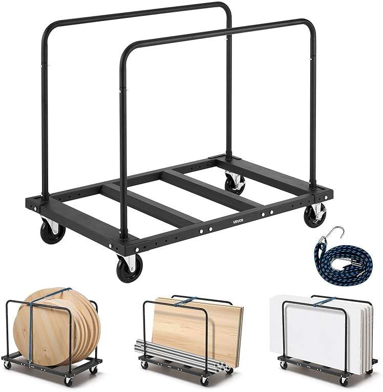 VEVOR Folding Table Cart, Heavy Duty Table Trolley with 5" Swivel Wheels, 1800 LBS Drywall Dolly Cart for Garage, Home, Warehouse, Party Event Hotel Furniture 10 Table Capacity - Image 1