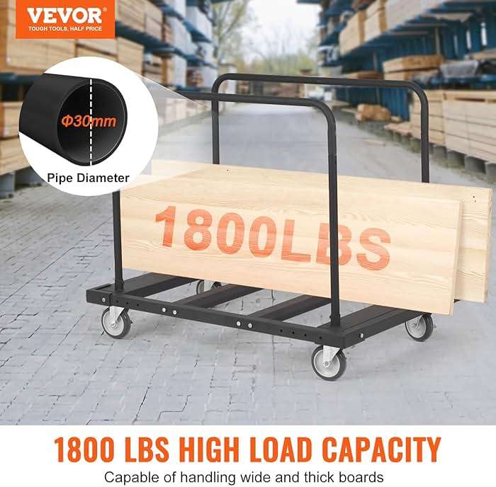 VEVOR Folding Table Cart, Heavy Duty Table Trolley with 5" Swivel Wheels, 1800 LBS Drywall Dolly Cart for Garage, Home, Warehouse, Party Event Hotel Furniture 10 Table Capacity - Image 4