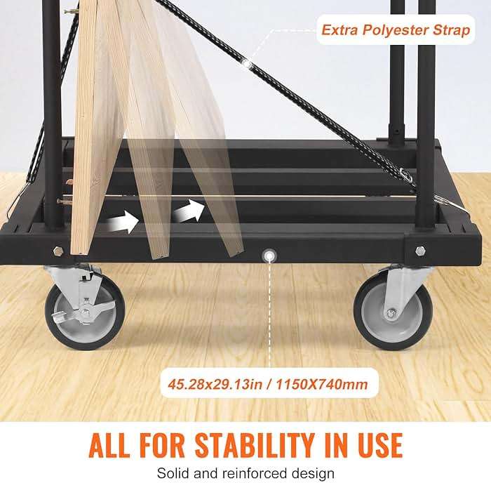VEVOR Folding Table Cart, Heavy Duty Table Trolley with 5" Swivel Wheels, 1800 LBS Drywall Dolly Cart for Garage, Home, Warehouse, Party Event Hotel Furniture 10 Table Capacity - Image 5