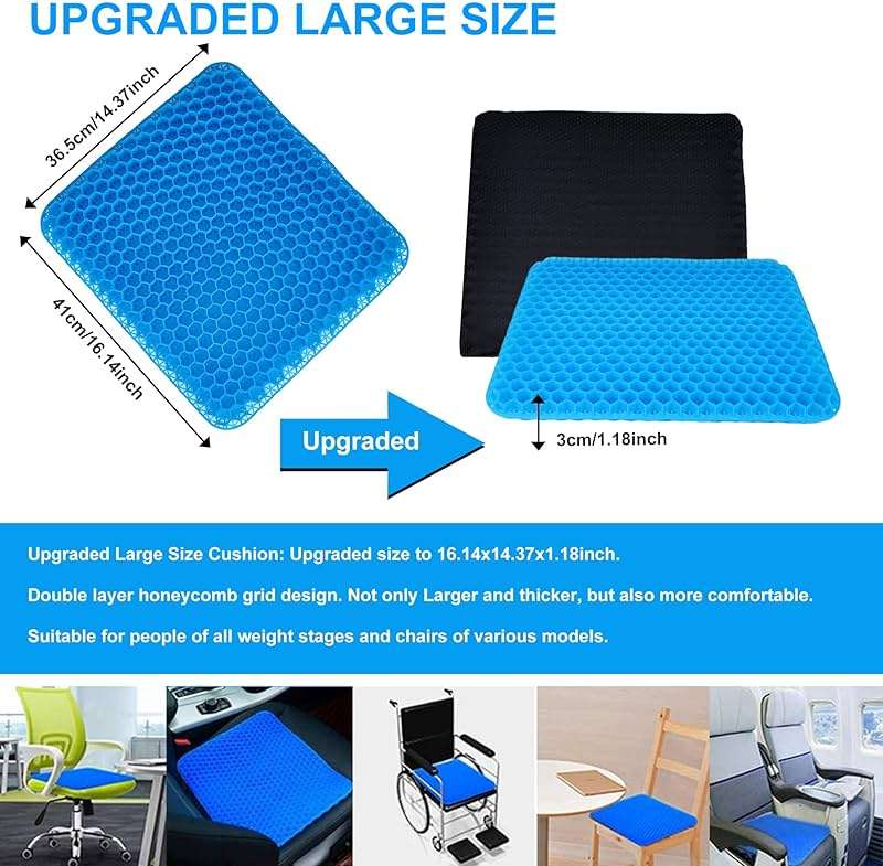 Yimiyaa Gel Seat Cushion, Double Thick Egg Gel Cushion for Pressure Pain Relief, Breathable Wheelchair Cushion Chair Pads for Car Seat Office Chair Blue - Image 2
