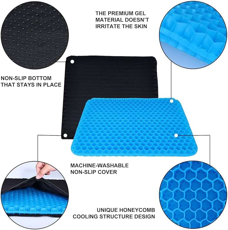Yimiyaa Gel Seat Cushion, Double Thick Egg Gel Cushion for Pressure Pain Relief, Breathable Wheelchair Cushion Chair Pads for Car Seat Office Chair Blue - Image 4