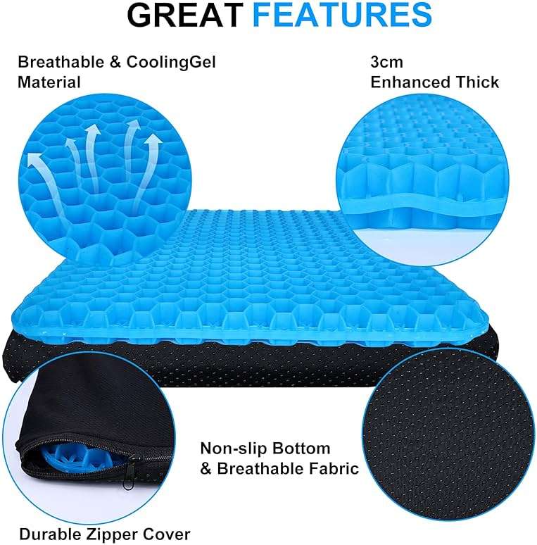 Yimiyaa Gel Seat Cushion, Double Thick Egg Gel Cushion for Pressure Pain Relief, Breathable Wheelchair Cushion Chair Pads for Car Seat Office Chair Blue - Image 5