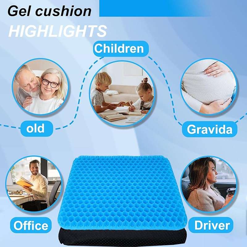 Yimiyaa Gel Seat Cushion, Double Thick Egg Gel Cushion for Pressure Pain Relief, Breathable Wheelchair Cushion Chair Pads for Car Seat Office Chair Blue - Image 6