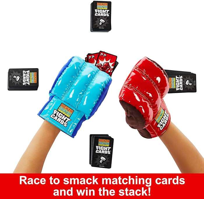 Mattel Games Rock ‘Em Sock ‘Em Robots Fight Cards Card Game, Team Party Game for Kids & Adults with 2 Boxing Gloves - Image 3