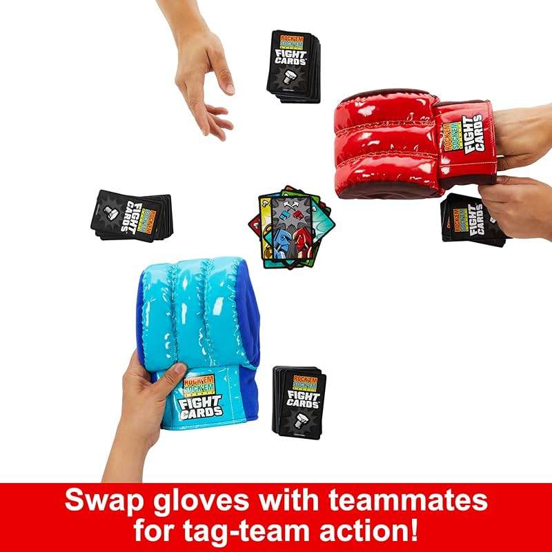 Mattel Games Rock ‘Em Sock ‘Em Robots Fight Cards Card Game, Team Party Game for Kids & Adults with 2 Boxing Gloves - Image 4