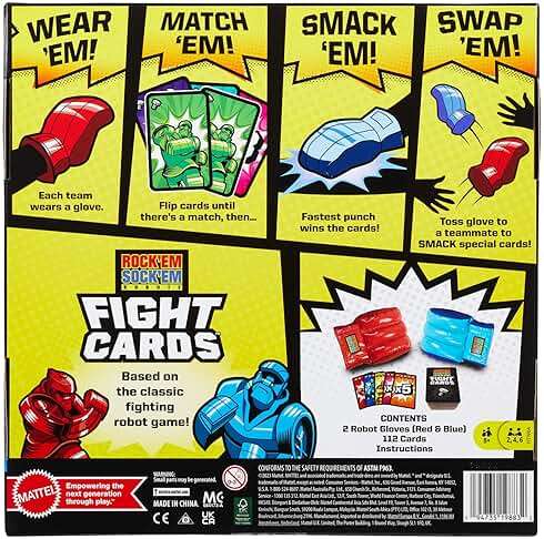 Mattel Games Rock ‘Em Sock ‘Em Robots Fight Cards Card Game, Team Party Game for Kids & Adults with 2 Boxing Gloves - Image 6