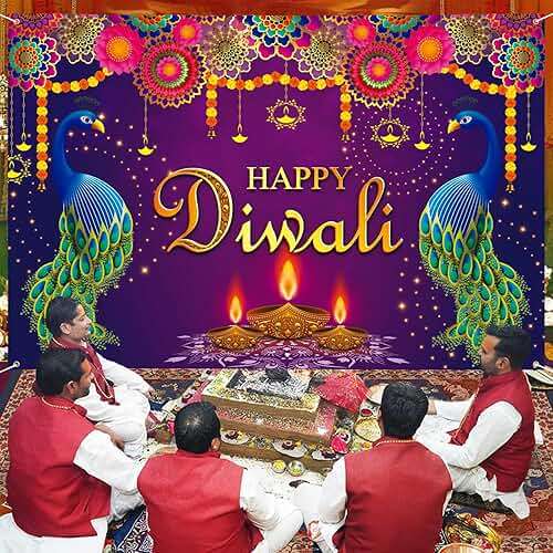 Extra Large Happy Diwali Banner 72" x 48" India Festival of Lights Peacock Diwali Backdrop Decorations Party Supplies Photography Background for Indoor Outdoor Garden,Yard,Party Home Decor - Image 6