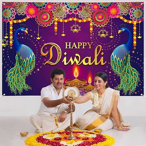 Extra Large Happy Diwali Banner 72" x 48" India Festival of Lights Peacock Diwali Backdrop Decorations Party Supplies Photography Background for Indoor Outdoor Garden,Yard,Party Home Decor - Image 7