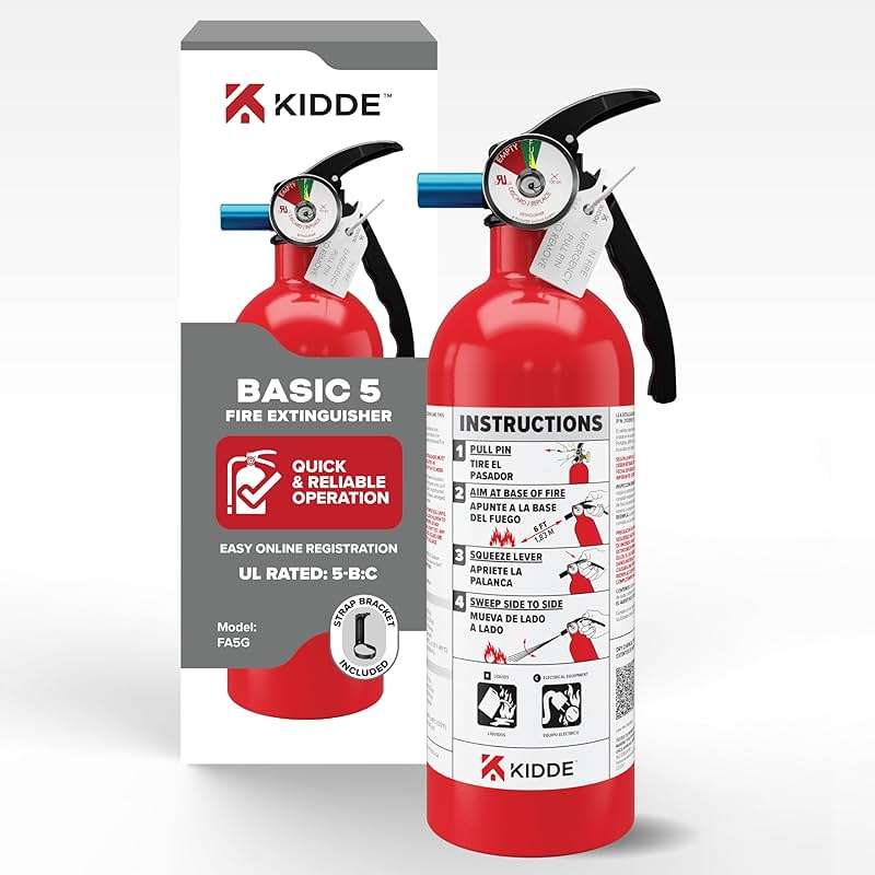 Kidde Basic 5 Fire Extinguisher for Home and Residential, 5-B:C, Very Small Flammable Liquids & Electrical Fires, 2 lbs. Dry Chemical, FA5G - Image 1