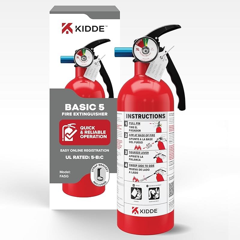 Kidde Basic 5 Fire Extinguisher for Home and Residential, 5-B:C, Very Small Flammable Liquids & Electrical Fires, 2 lbs. Dry Chemical, FA5G - Product Image
