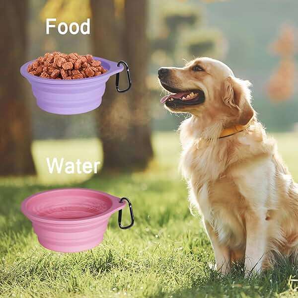 PetBonus 2-Pack Silicone Collapsible Dog Bowls, BPA Free Dishwasher Safe, Portable Foldable Expandable Travel Bowl, Food Water Feeding Cup Dish for Dogs Cats with 2 Carabiners (Purple, Pink) - Image 4