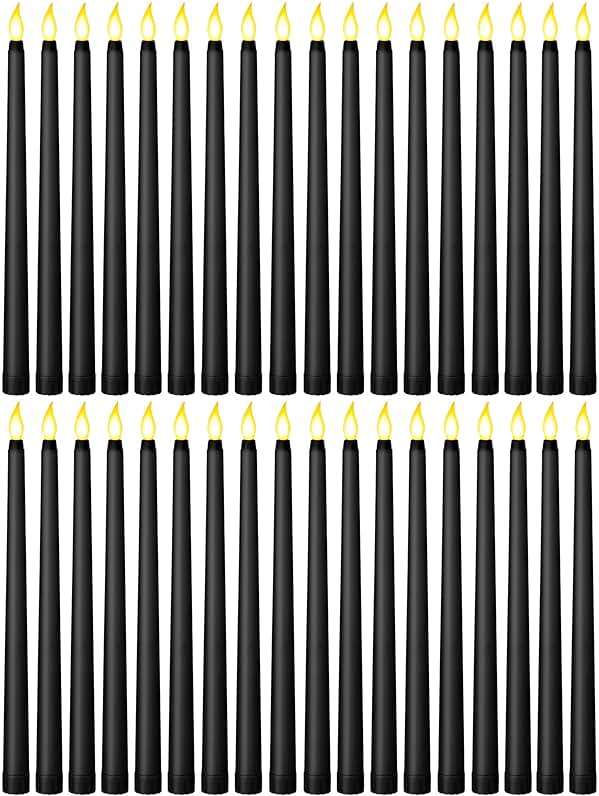 Treela 36 Pieces Flameless Taper Candles Flickering Faux LED Battery Operated Electric Fake Candles for Christmas Halloween Birthday Wedding Party(Black,0.8x11 Inches,Smooth) - Image 1