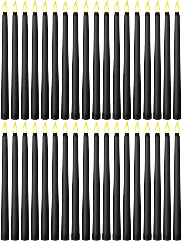 Treela 36 Pieces Flameless Taper Candles Flickering Faux LED Battery Operated Electric Fake Candles for Christmas Halloween Birthday Wedding Party(Black,0.8x11 Inches,Smooth) - Product Image