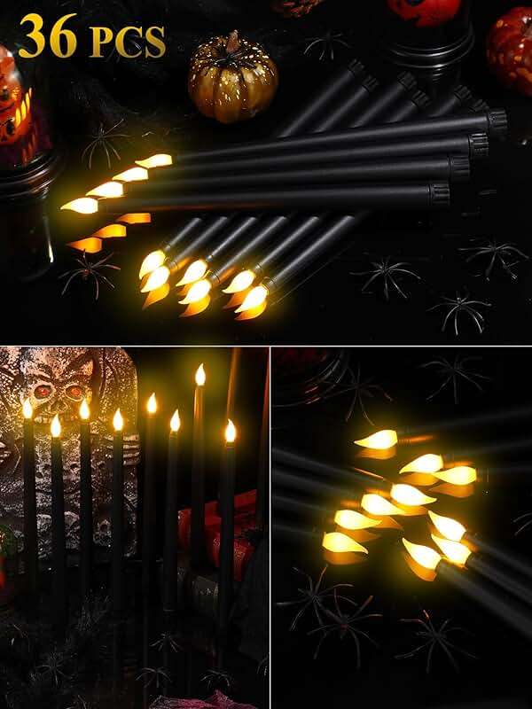 Treela 36 Pieces Flameless Taper Candles Flickering Faux LED Battery Operated Electric Fake Candles for Christmas Halloween Birthday Wedding Party(Black,0.8x11 Inches,Smooth) - Image 4
