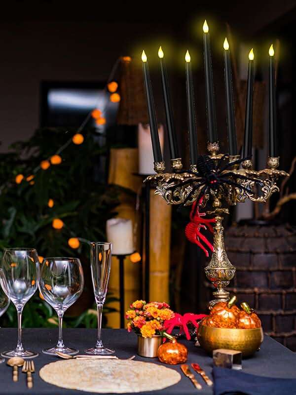 Treela 36 Pieces Flameless Taper Candles Flickering Faux LED Battery Operated Electric Fake Candles for Christmas Halloween Birthday Wedding Party(Black,0.8x11 Inches,Smooth) - Image 5