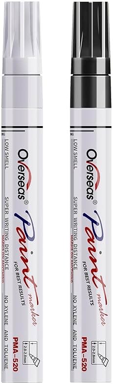 Overseas Permanent Paint Pens Paint Markers - 2 Pack White and Black Oil Based Markers, Quick Drying and Waterproof Marker Pen for Metal, Rock Painting, Wood, Rubber, Plastic, Canvas, Mug. Medium Tip - Product Image