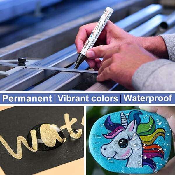 Overseas Permanent Paint Pens Paint Markers - 2 Pack White and Black Oil Based Markers, Quick Drying and Waterproof Marker Pen for Metal, Rock Painting, Wood, Rubber, Plastic, Canvas, Mug. Medium Tip - Image 3