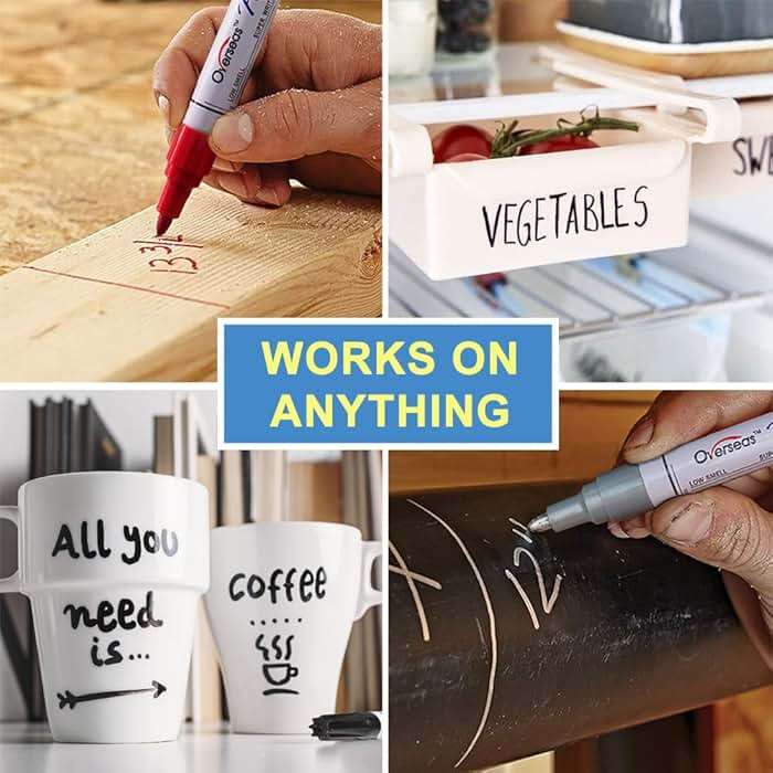 Overseas Permanent Paint Pens Paint Markers - 2 Pack White and Black Oil Based Markers, Quick Drying and Waterproof Marker Pen for Metal, Rock Painting, Wood, Rubber, Plastic, Canvas, Mug. Medium Tip - Image 4