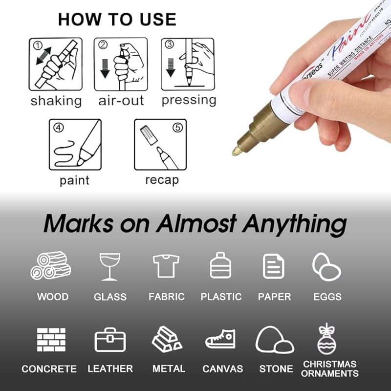 Overseas Permanent Paint Pens Paint Markers - 2 Pack White and Black Oil Based Markers, Quick Drying and Waterproof Marker Pen for Metal, Rock Painting, Wood, Rubber, Plastic, Canvas, Mug. Medium Tip - Image 7