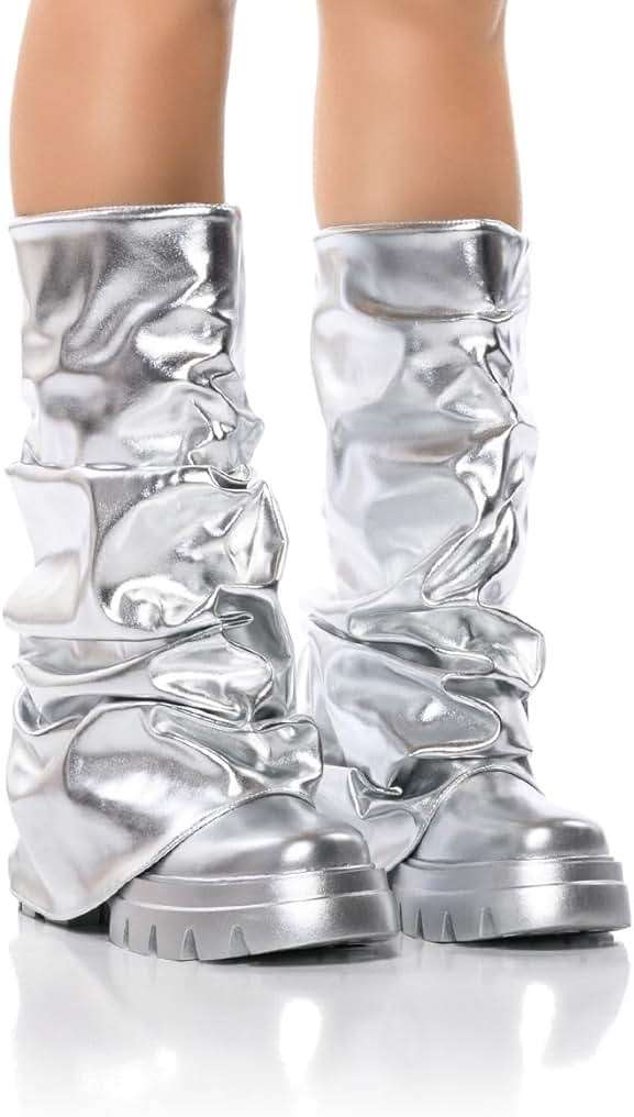 sexytag Women's Metallic Boots Slouchy Foldover Platform Round Toe Western Pull-On Fashion Boots - Image 4