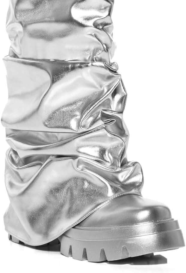 sexytag Women's Metallic Boots Slouchy Foldover Platform Round Toe Western Pull-On Fashion Boots - Image 6