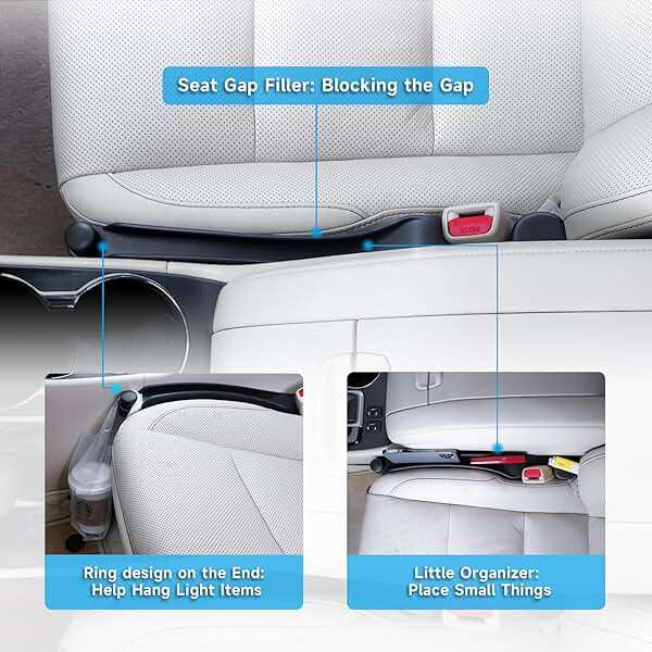 Givifive Car Seat Gap Filler Set of 2, Soft Foam Multifunctional Seat Side Gap Filler with Organizer & Hook Function, 3in1 Gap Stopper Universal Fit Car SUV Truck Fill The Gap Between Seat & Console - Image 4