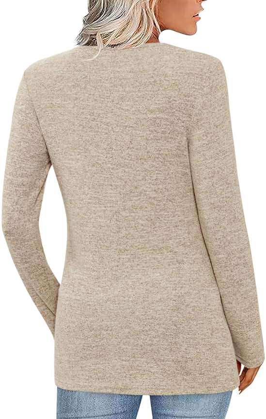 FMEYOA Women's Fall Long Sleeve Tunic Tops for Leggings V Neck Button Casual Blouse Sweatshirt - Image 2
