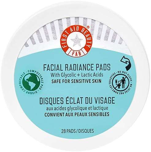 First Aid Beauty - Facial Radiance Pads with Glycolic & Lactic Acids, Daily Exfoliating Pads with AHA, Visibly Smaller Pores, Help Tone & Brighten Skin, One-Step Makeup Prep, Compostable, 28 - Image 1