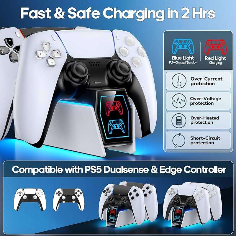 PS 5 Controller Charger Station Compatible with PlayStation 5 Edge & Dual Controller, 9 Lightings PS 5 Accessories Charging Station, PS 5 Dock Stand with LED Indicator for PlayStation Consoles - Image 2