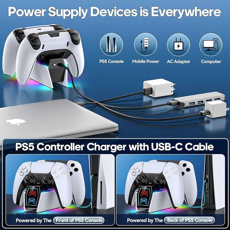 PS 5 Controller Charger Station Compatible with PlayStation 5 Edge & Dual Controller, 9 Lightings PS 5 Accessories Charging Station, PS 5 Dock Stand with LED Indicator for PlayStation Consoles - Image 3