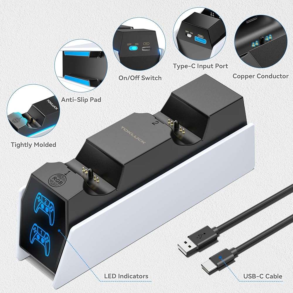 PS 5 Controller Charger Station Compatible with PlayStation 5 Edge & Dual Controller, 9 Lightings PS 5 Accessories Charging Station, PS 5 Dock Stand with LED Indicator for PlayStation Consoles - Image 5