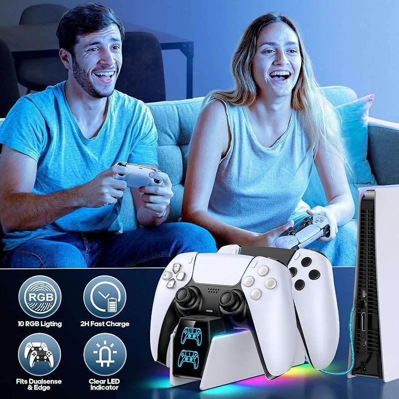 PS 5 Controller Charger Station Compatible with PlayStation 5 Edge & Dual Controller, 9 Lightings PS 5 Accessories Charging Station, PS 5 Dock Stand with LED Indicator for PlayStation Consoles - Image 6