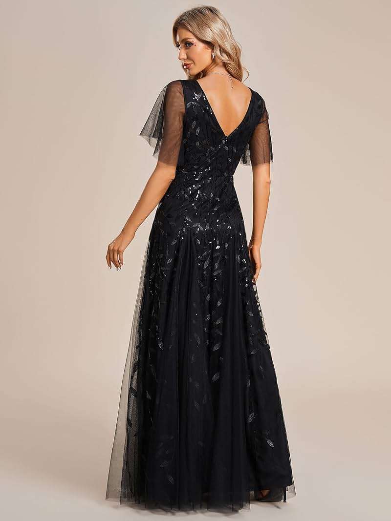 Ever-Pretty Women's Sequin Formal Dresses Evening Gown Sparkly V-Neck Short Sleeve Floor Length Mother of The Bride Dress 736 - Image 2