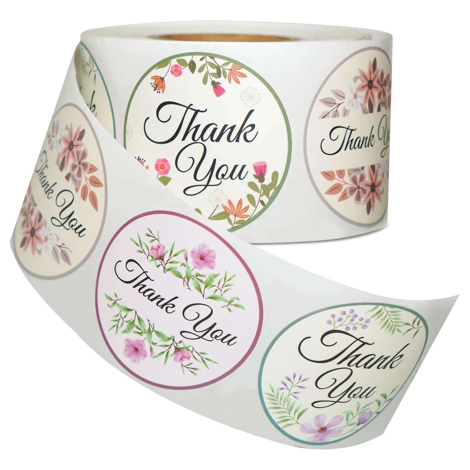 Sontanbao Thank You Stickers 2 inch Round, 500pcs Classic Flower Waterproof Floral Thank You Stickers for Packaging, Thank You for Supporting My Small Business Stickers - Image 1