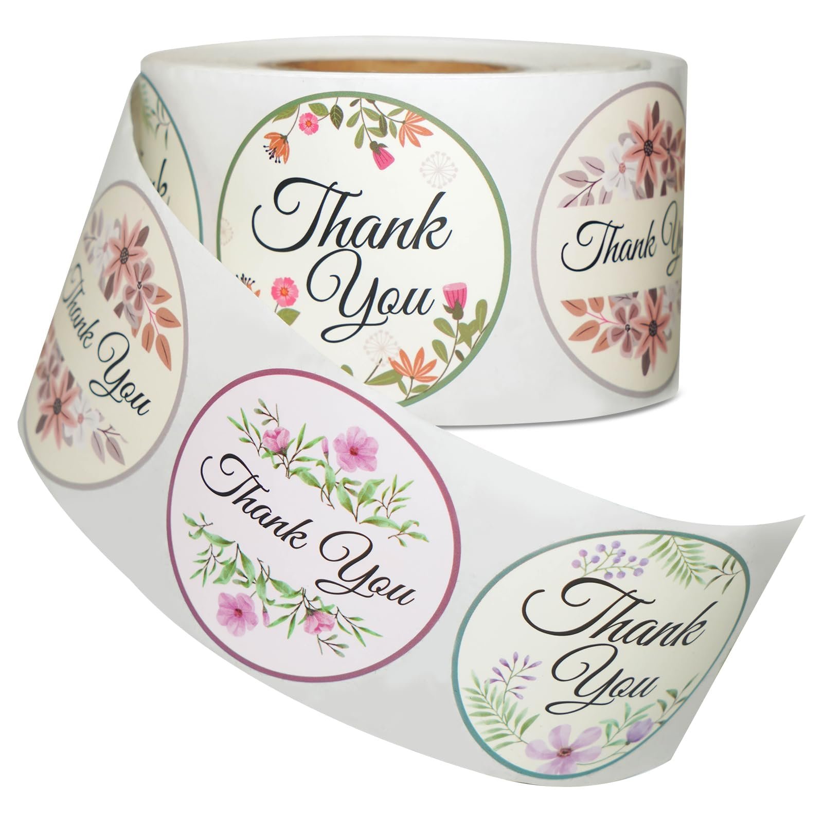 Sontanbao Thank You Stickers 2 inch Round, 500pcs Classic Flower Waterproof Floral Thank You Stickers for Packaging, Thank You for Supporting My Small Business Stickers - Product Image