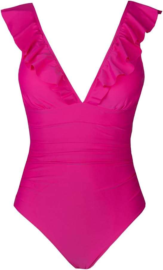 CUPSHE Women's Ruffled One Piece Swimsuit V Neck Lace Up - Image 4