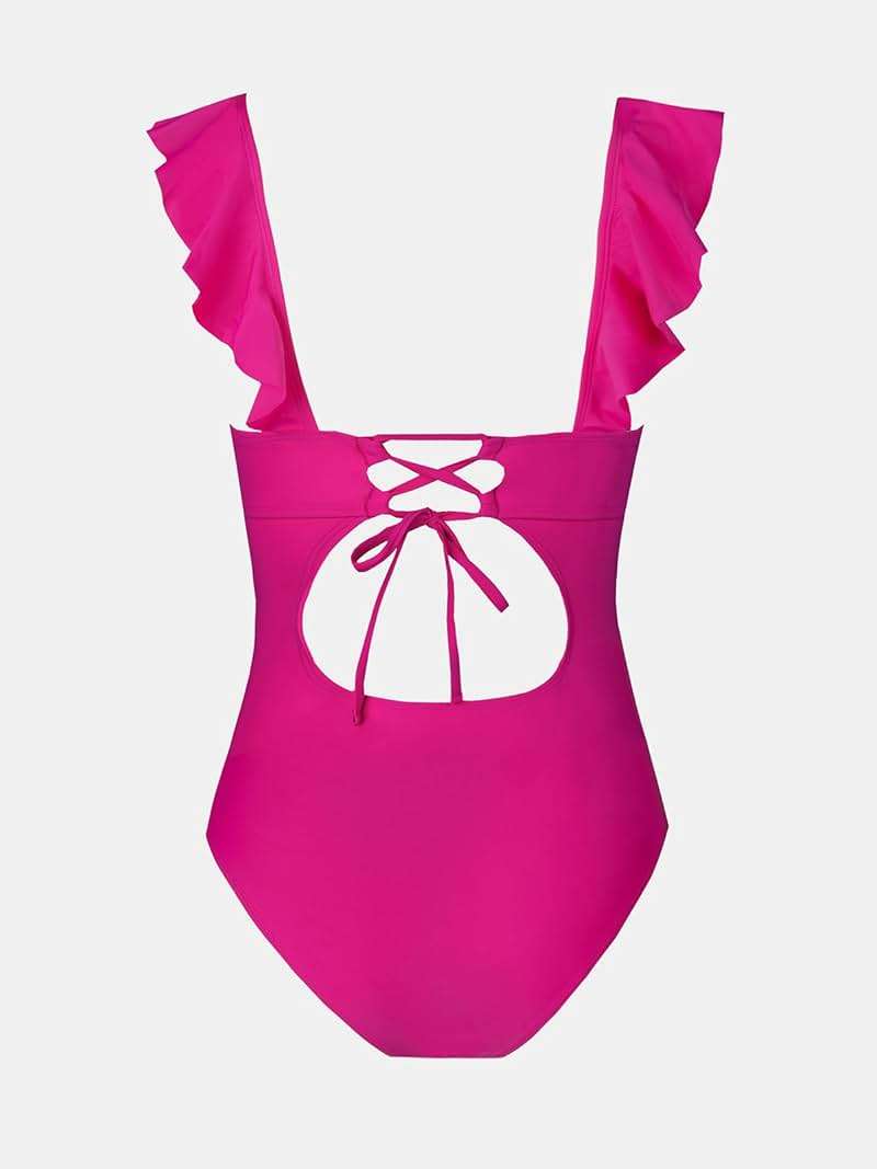 CUPSHE Women's Ruffled One Piece Swimsuit V Neck Lace Up - Image 5