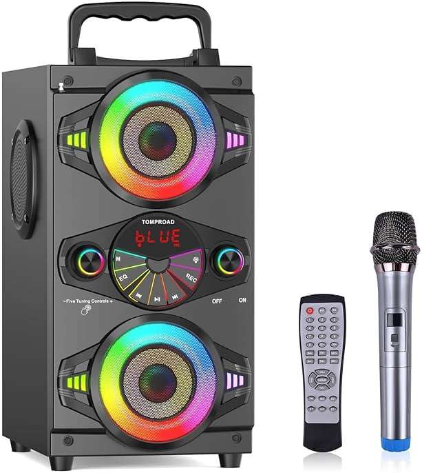 Bluetooth Speakers, 60W Portable Wireless Loud Outdoor Home Party Bluetooth Speaker with Subwoofer, FM Radio, LED Colorful Lights, Microphone, Remote and Big Powerful Stereo Deep Bass Sound Boombox - Image 1